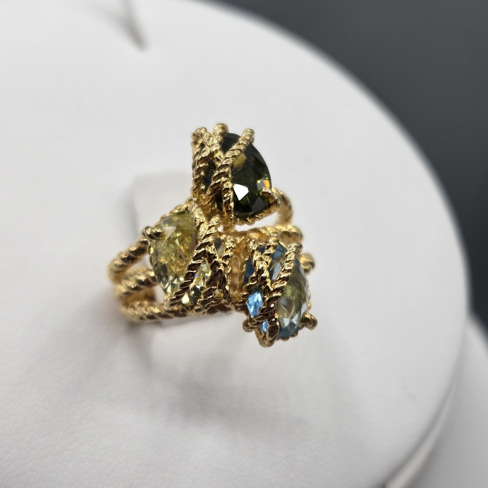 Swarovski Elements Gold & Multicolor Ring Made w Swarovski Crystals Size 7 - Picture 5 of 6